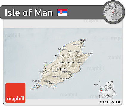 Shaded Relief 3D Map of Isle of Man, semi-desaturated