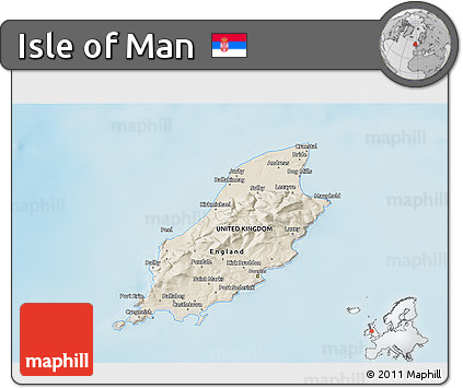 Shaded Relief 3D Map of Isle of Man, semi-desaturated, land only