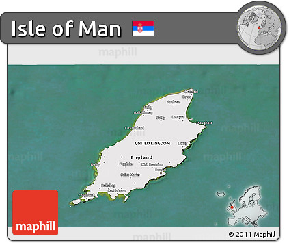 Shaded Relief 3D Map of Isle of Man, single color outside, satellite sea