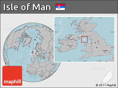 Blank Location Map of Isle of Man, gray outside, hill shading outside