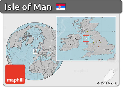Blank Location Map of Isle of Man, gray outside, hill shading outside