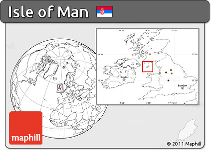 Gray Location Map of Isle of Man, blank outside, hill shading inside