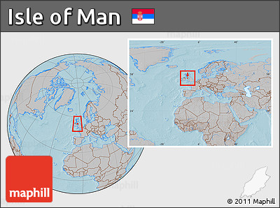 Gray Location Map of Isle of Man, within the entire continent, hill shading