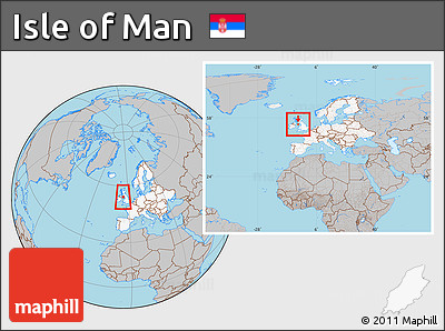 Gray Location Map of Isle of Man, highlighted continent, within the entire continent