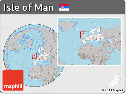 Gray Location Map of Isle of Man, highlighted continent, within the entire continent