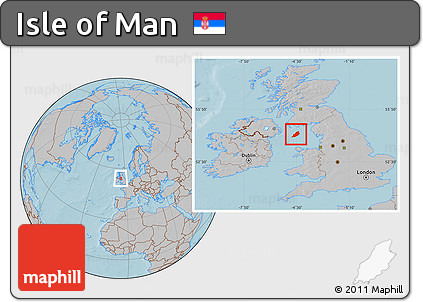 Gray Location Map of Isle of Man, hill shading