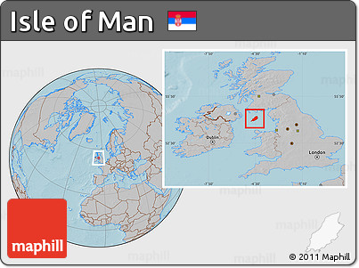 Gray Location Map of Isle of Man, hill shading