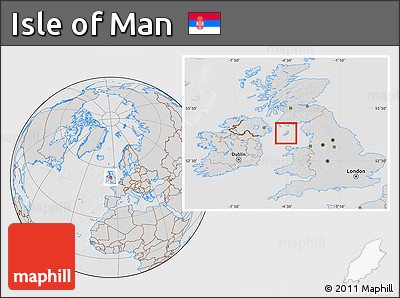 Gray Location Map of Isle of Man, lighten, desaturated, hill shading