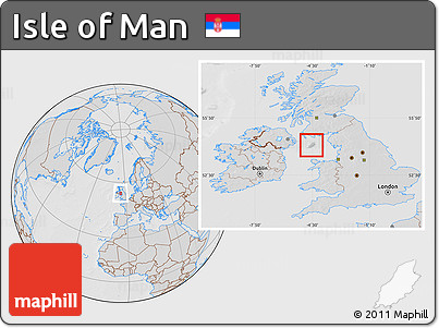 Gray Location Map of Isle of Man, lighten, desaturated, hill shading