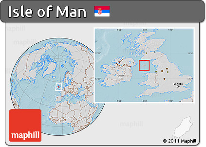 Gray Location Map of Isle of Man, lighten, semi-desaturated, land only, hill shading