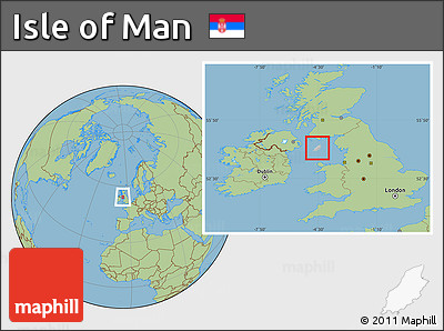 Gray Location Map of Isle of Man, savanna style outside, hill shading inside