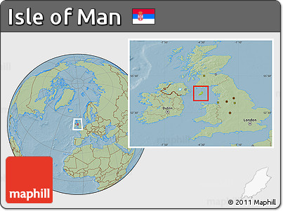 Physical Location Map of Isle of Man, savanna style outside, hill shading