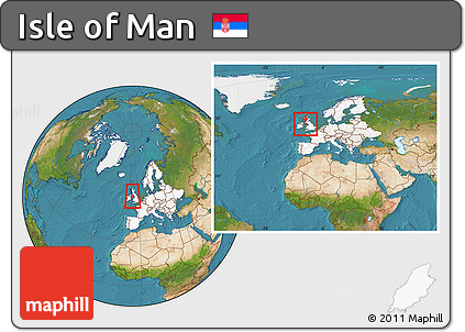 Satellite Location Map of Isle of Man, highlighted continent, within the entire continent