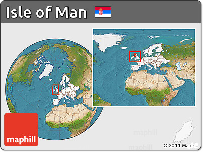 Satellite Location Map of Isle of Man, highlighted continent, within the entire continent