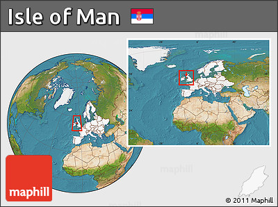 Satellite Location Map of Isle of Man, highlighted continent, within the entire continent