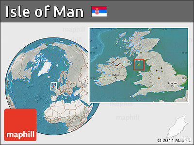 Satellite Location Map of Isle of Man, lighten, semi-desaturated, land only
