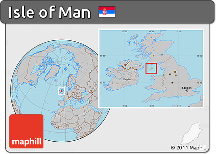 Savanna Style Location Map of Isle of Man, gray outside, hill shading inside