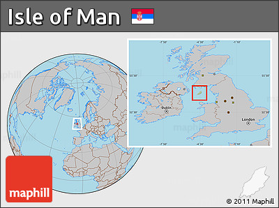 Savanna Style Location Map of Isle of Man, gray outside, hill shading inside