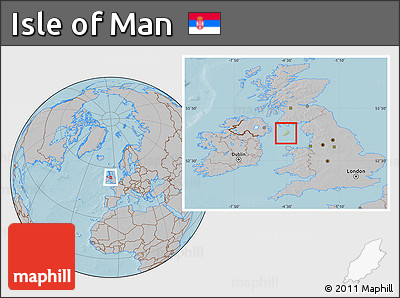 Savanna Style Location Map of Isle of Man, gray outside, hill shading