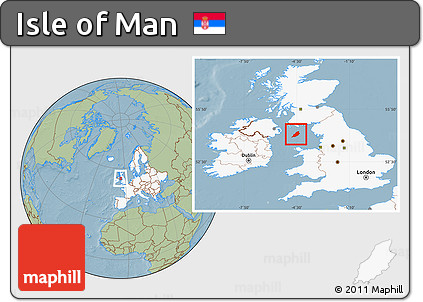Savanna Style Location Map of Isle of Man, highlighted continent, hill shading