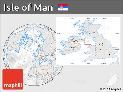 Shaded Relief Location Map of Isle of Man, lighten, desaturated