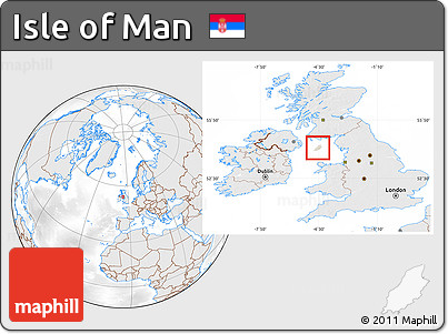 Shaded Relief Location Map of Isle of Man, lighten, desaturated
