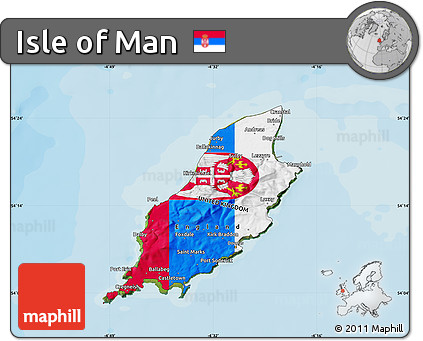 Flag Map of Isle of Man, satellite outside, bathymetry sea, flag rotated
