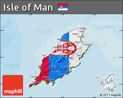Flag Map of Isle of Man, satellite outside, bathymetry sea, flag rotated