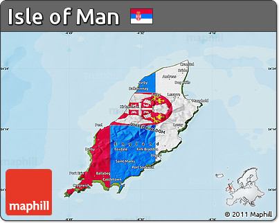 Flag Map of Isle of Man, satellite outside, bathymetry sea, flag rotated