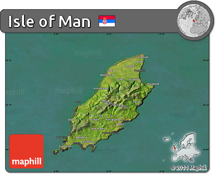 Satellite Map of Isle of Man, darken, desaturated, land only