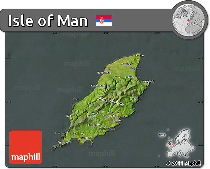 Satellite Map of Isle of Man, darken, semi-desaturated