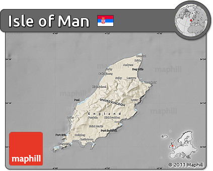 Shaded Relief Map of Isle of Man, darken, desaturated