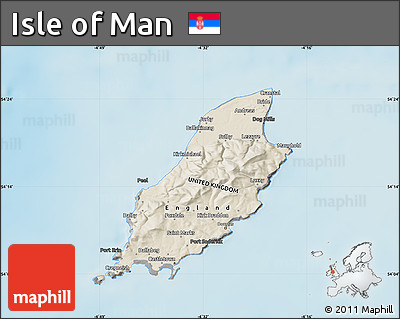 Shaded Relief Map of Isle of Man, darken, desaturated, land only