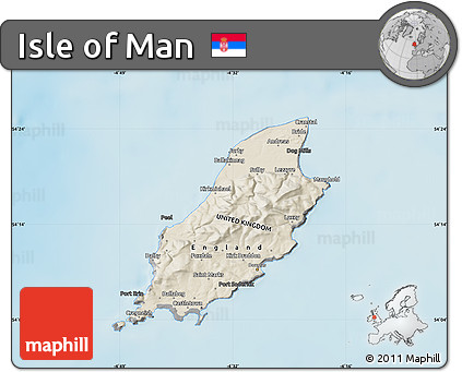 Shaded Relief Map of Isle of Man, darken, desaturated, land only