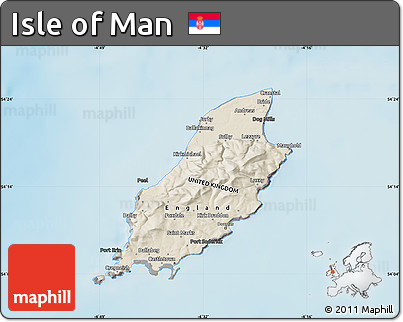 Shaded Relief Map of Isle of Man, darken, desaturated, land only