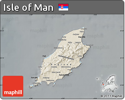 Shaded Relief Map of Isle of Man, darken, semi-desaturated