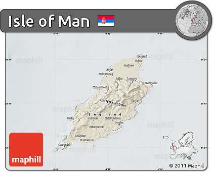 Shaded Relief Map of Isle of Man, lighten, semi-desaturated