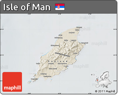Shaded Relief Map of Isle of Man, lighten, semi-desaturated
