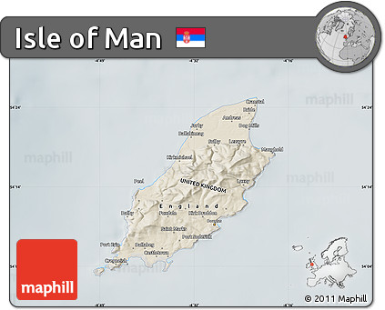 Shaded Relief Map of Isle of Man, semi-desaturated