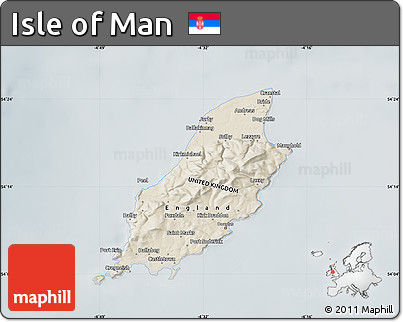 Shaded Relief Map of Isle of Man, semi-desaturated