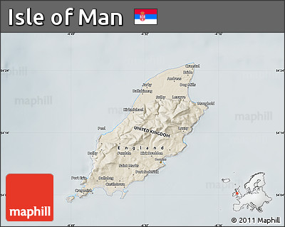 Shaded Relief Map of Isle of Man, semi-desaturated