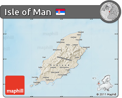 Shaded Relief Map of Isle of Man, semi-desaturated, land only