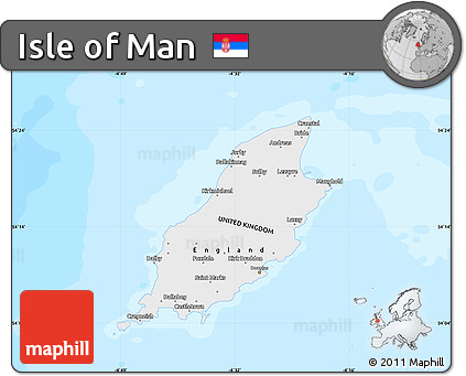 Shaded Relief Map of Isle of Man, single color outside, bathymetry sea