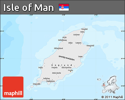 Shaded Relief Map of Isle of Man, single color outside, bathymetry sea