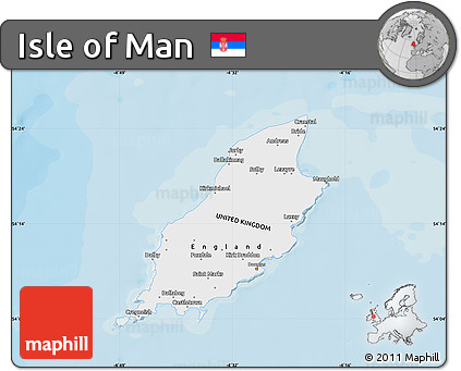 Shaded Relief Map of Isle of Man, single color outside, bathymetry sea, shaded relief sea
