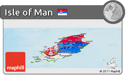 Flag Panoramic Map of Isle of Man, physical outside, flag centered