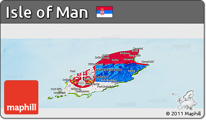 Flag Panoramic Map of Isle of Man, physical outside, flag centered
