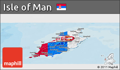 Flag Panoramic Map of Isle of Man, political shades outside, flag rotated