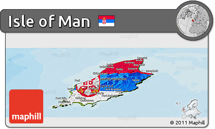 Flag Panoramic Map of Isle of Man, satellite outside, bathymetry sea