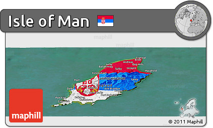 Flag Panoramic Map of Isle of Man, satellite outside